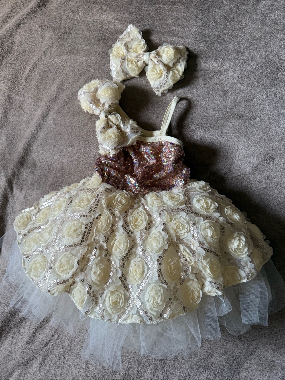 Weissman Ivory and Rose Gold Sequin Tulle Kids Dance Costume